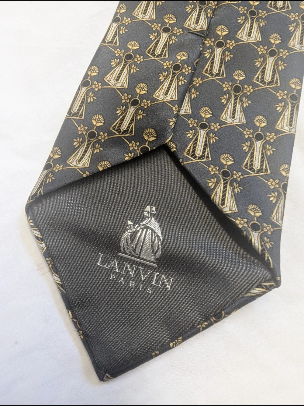 Lanvin Gray Tie with Gold Motif